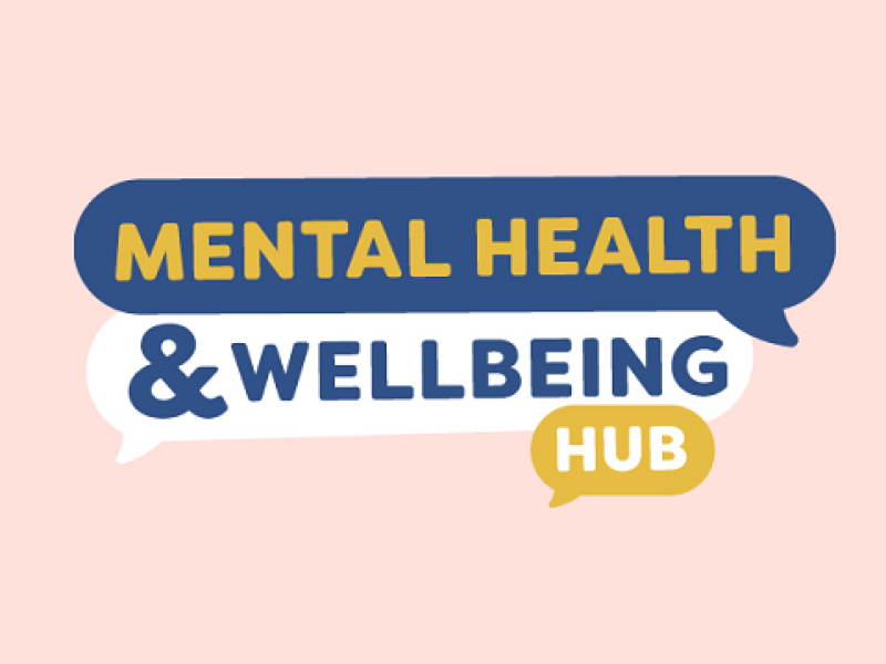 Speech bubble with the words 'Mental health and wellbeing hub'