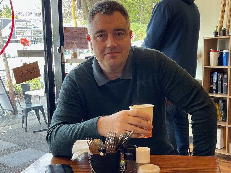 Man having a coffee in a cafe