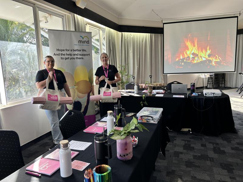 Mind Australia's Kristie Bull and Gayle Clifford at the Mackay Step Up Step Down perimenopause retreat in May 2025.